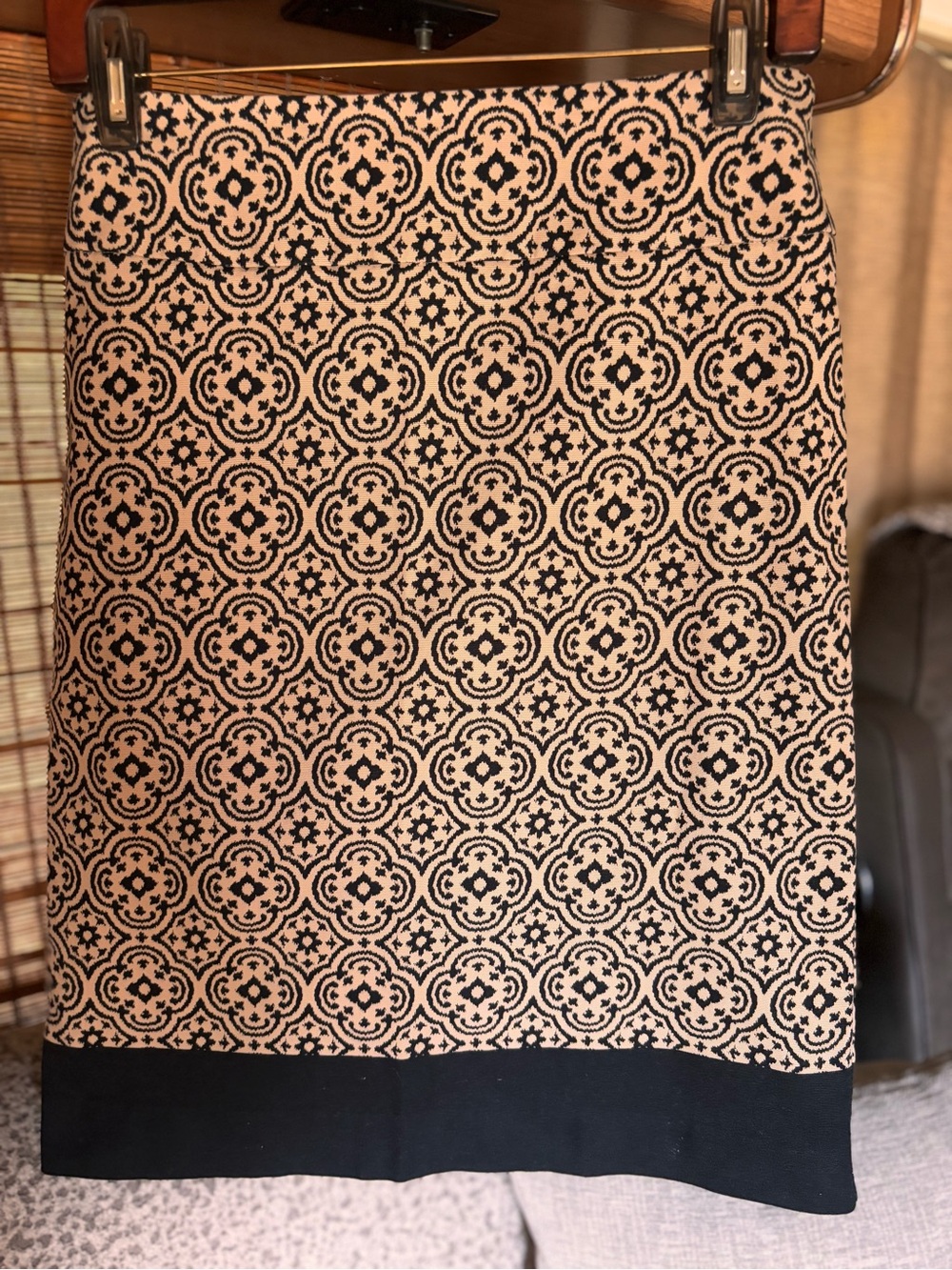 Talbots Black and Cream Geometric Jacquard Skirt